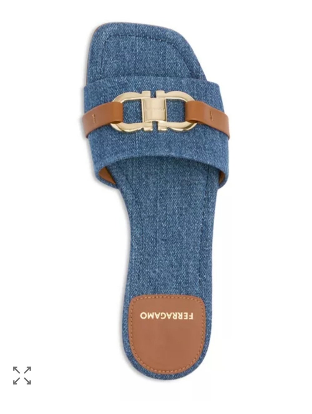 $850 Ferragamo Leah Gancini Denim Slide Sandals EU 38 US 8 BNIB
